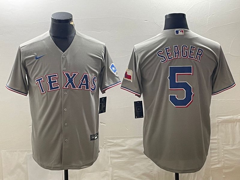 Men Texas Rangers #5 Seager Grey Game Nike 2023 MLB Jersey style 1